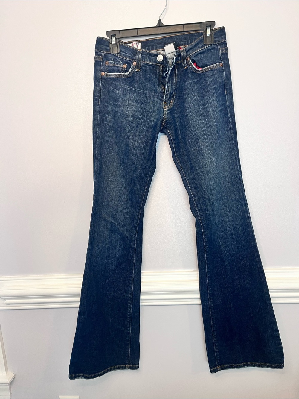 Red Engine Women's Dark Blue Denim Jeans with Red Pocket Lining